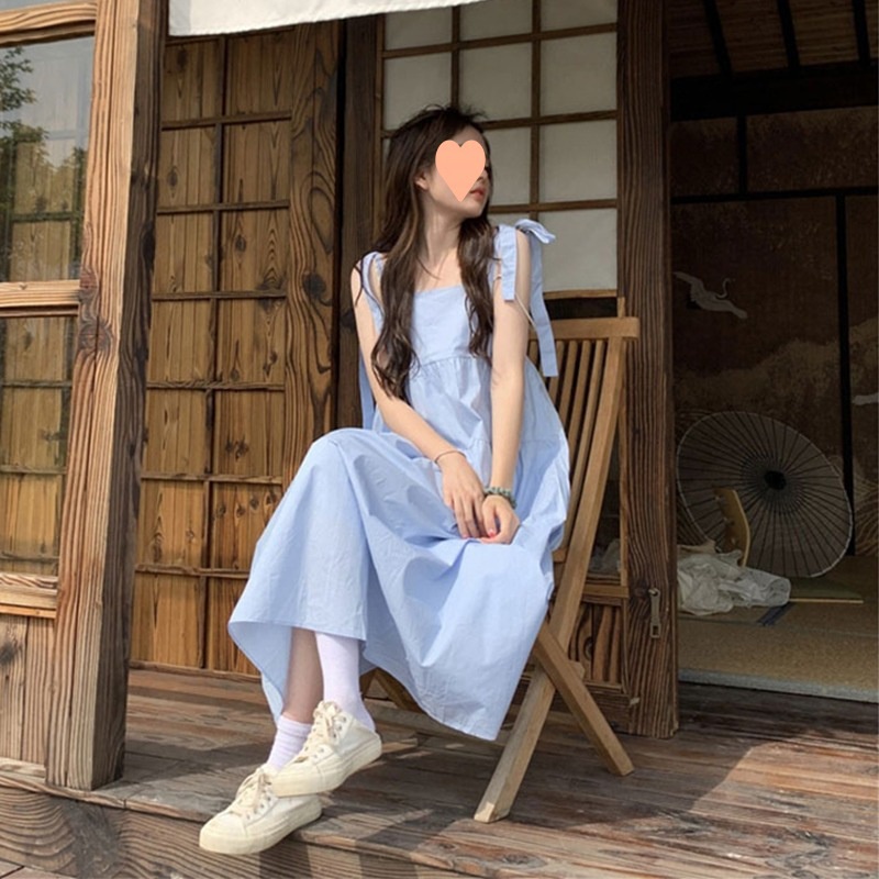 Đầm Hai Dây Dáng Dài Rộng Màu Trắng Thời Trang Mùa Hè Xinh Xắn Cho Nữ