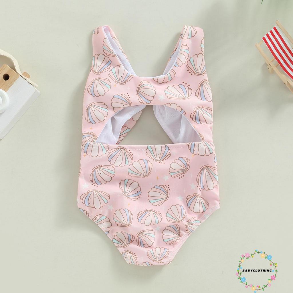 Bộ Đồ Bơi Một Mảnh Không Tay In Họa Tiết Vỏ Sò / Hoa Thời Trang Mùa Hè Cho Bé Gái