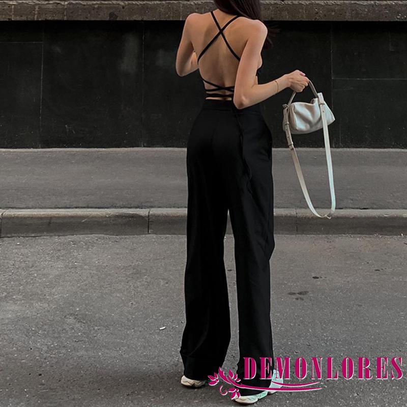 Áo Hai Dây Y2K Cổ Chữ V Hở Lưng Màu Trơn Thời Trang Mùa Hè Cho Nữ