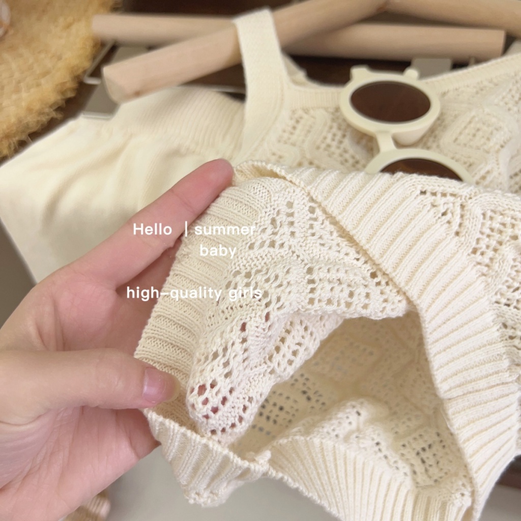 Set Áo Thun Ba Lỗ + Quần Short Dệt Kim Thời Trang Mùa Hè Hàn Quốc Cho Bé Gái