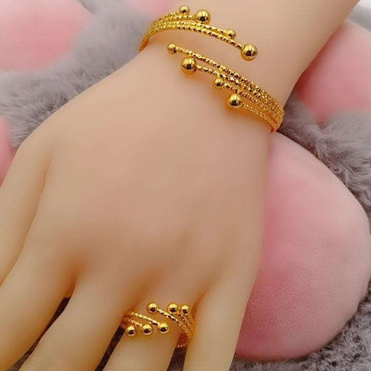 Bộ Trang Sức Nhẫn / Vòng Đeo Tay Mạ Vàng Đồng Kiểu Mở Điều Chỉnh Được Không Phai Màu