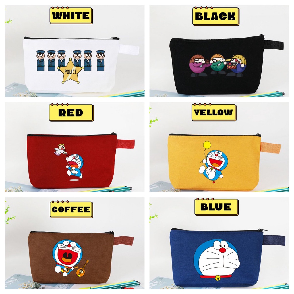 Túi Đựng Bút / Đồ Trang Điểm Đa Năng Bằng Vải Canvas In Hình Hoạt Hình Doraemon Có Khóa Kéo Tiện Dụng