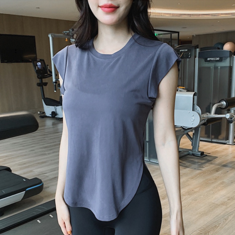 Áo Thun Thể Thao Tay Ngắn Dáng Rộng Xẻ Tà Thoáng Khí Hợp Thời Trang