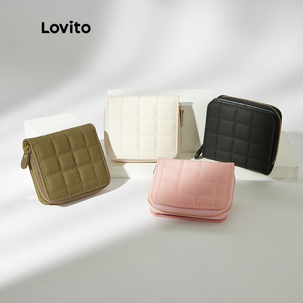 Ví giữ thẻ LOVITO có khóa kéo màu trơn thanh lịch dành cho nữ L48BA043 (trắng/ hồng/ xanh lá/ đen)