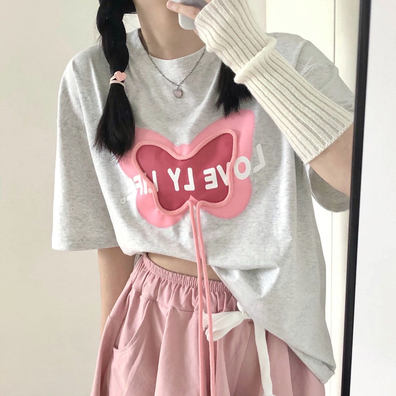 COZOK Áo Thun Tay Ngắn Dáng Rộng Thắt Nơ Hợp Thời Trang