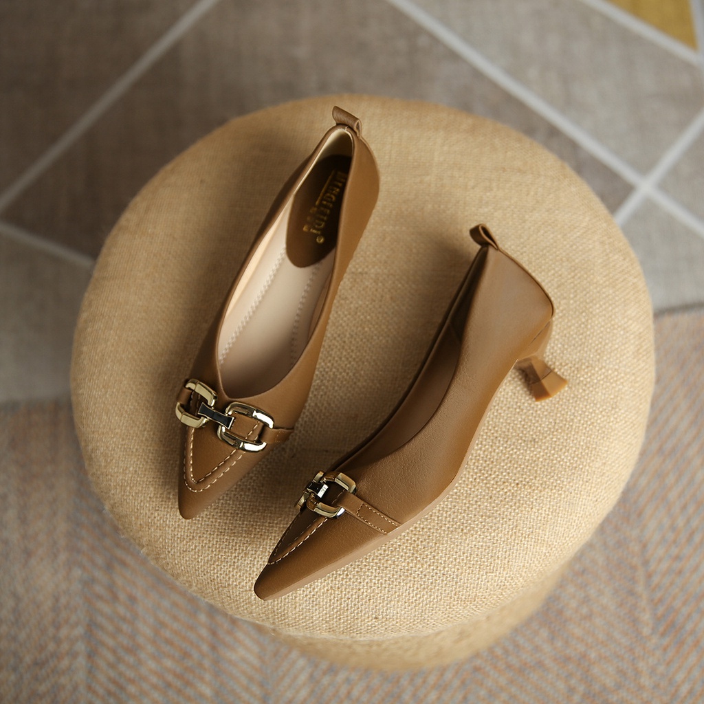 Giày Cao Gót Mũi Nhọn Miệng Nông Kiểu Pháp Thời Trang Xuân Thu