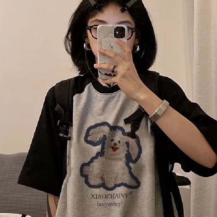Áo Thun 100% Cotton Tay Ngắn Dáng Rộng In Họa Tiết Hoạt Hình Phong Cách Hàn Quốc Thời Trang Cho Nữ