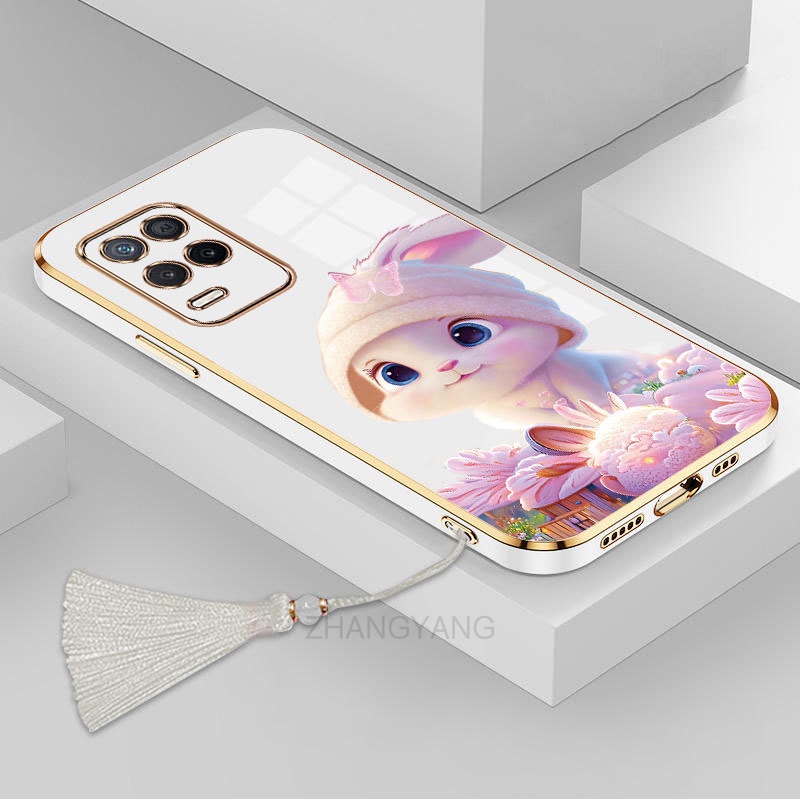 ốp lưng Realme 8 Realme 8 Pro Realme 8 5g Ốp Điện Thoại Tpu Dẻo Mạ Màu Gradient In Hình Thỏ Kèm Dây Đeo Cho Realme 8 Realme 8 Pro Realme 8 5g
