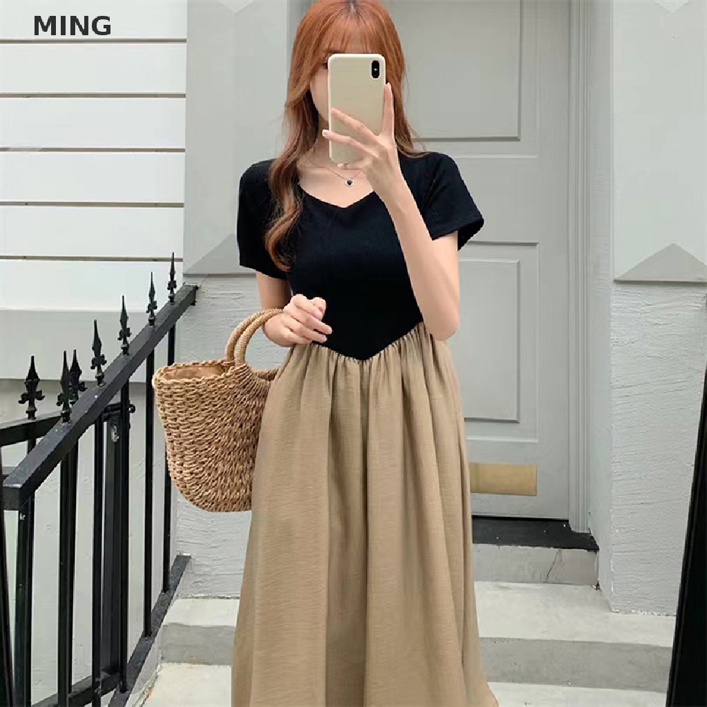 Đầm Midi Tay Ngắn Eo Cao Thời Trang Mùa Hè Hàn Quốc 2023 Dành Cho Bạn Nữ