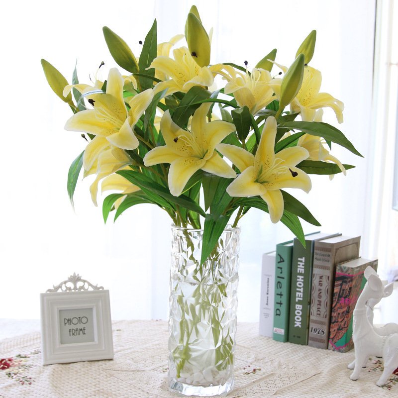 Hoa Ly Giả 3 Bông 2 Nụ Cao Cấp - Hoa Giả Nhiều Màu Sắc Trang Trí Bàn Ăn, Nhà Cửa, Văn Phòng, Nhà Hàng