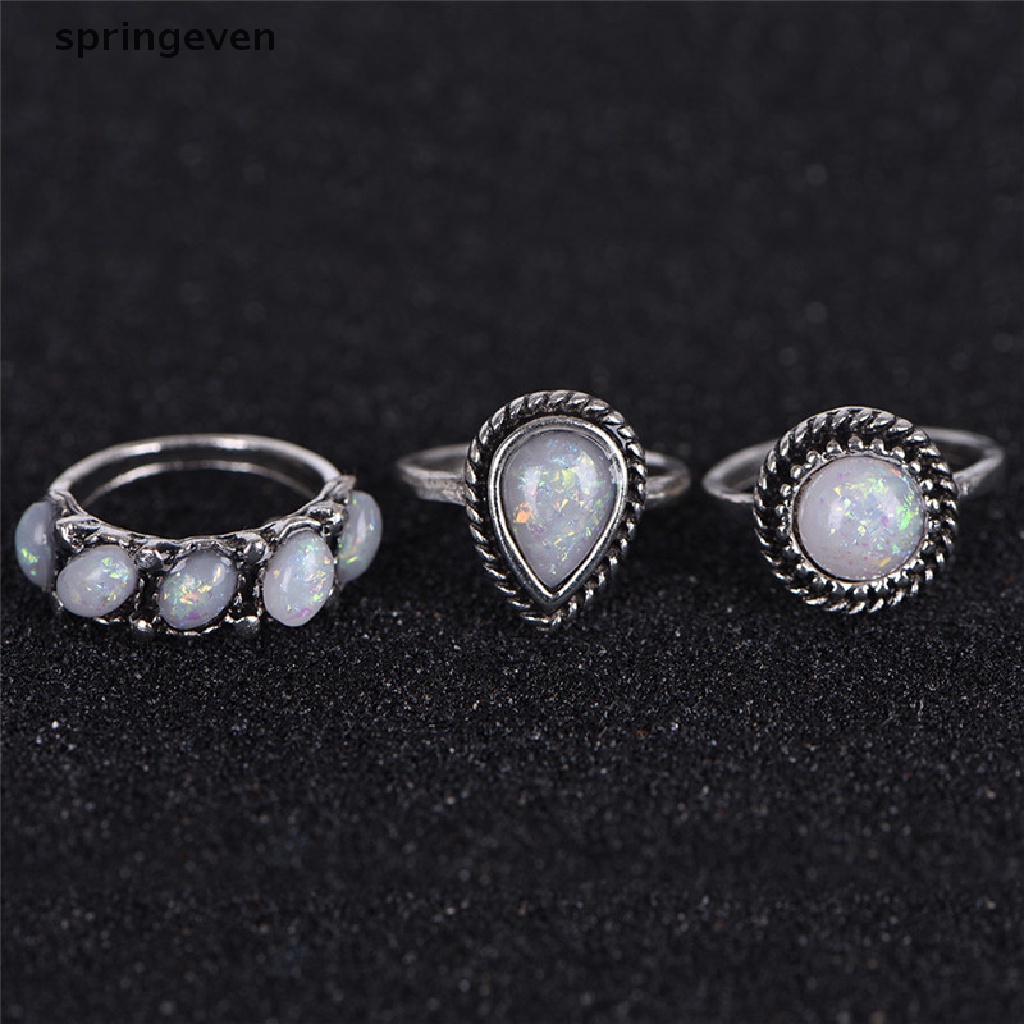 Bộ 8 Nhẫn Đính Đá Opal Màu Trắng / Lửa Thời Trang Sang Trọng Cho Nữ