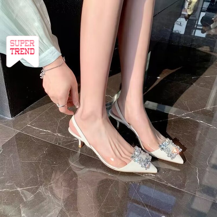 Giày Gót Thấp Mũi Nhọn Một Hàng Nút Cài Màu Trơn Đơn Giản Thoải Mái Hợp Thời Trang