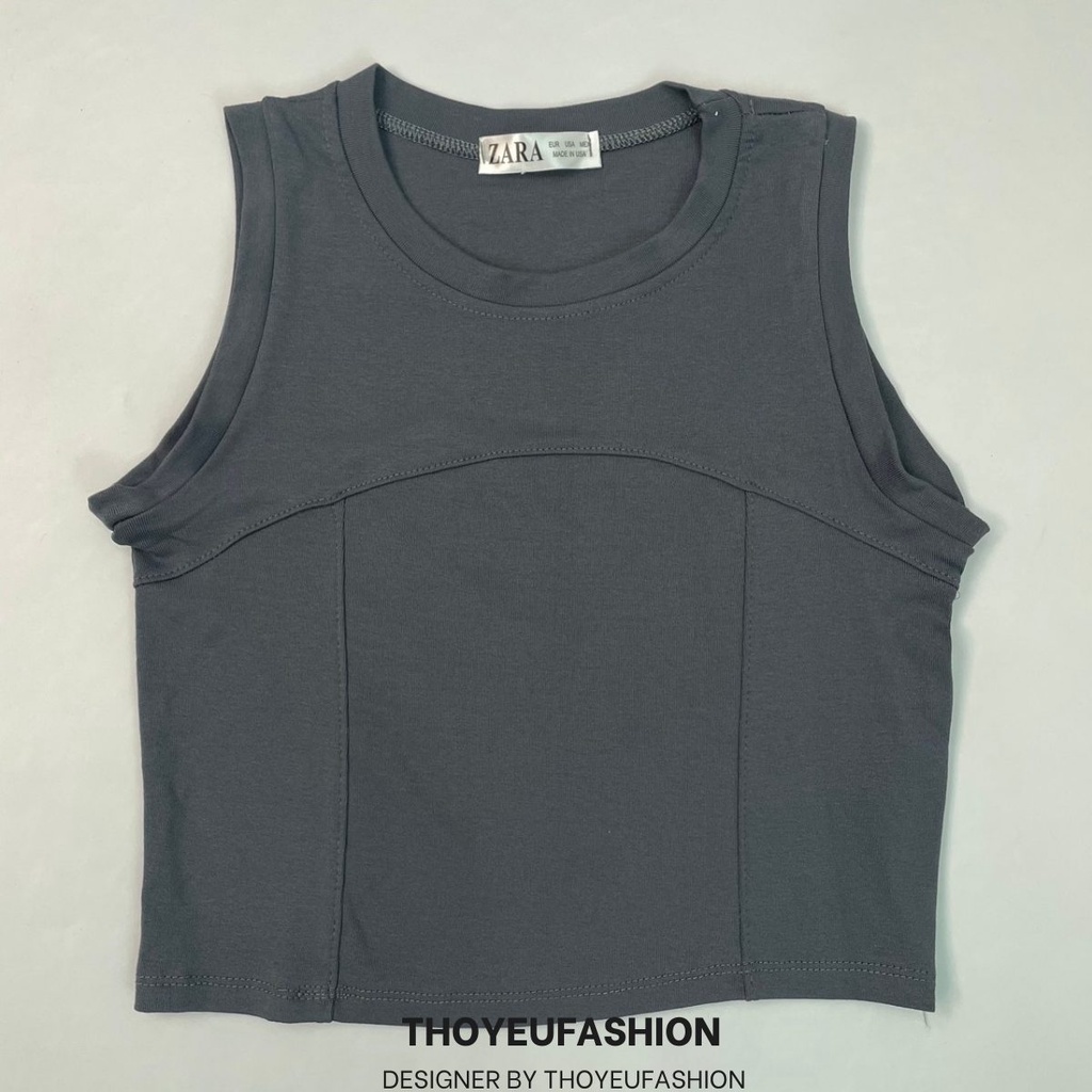 Áo croptop ba lỗ cổ cao Thoyeufashion , Thun trơn sát nách viền bo nách cổ ôm body