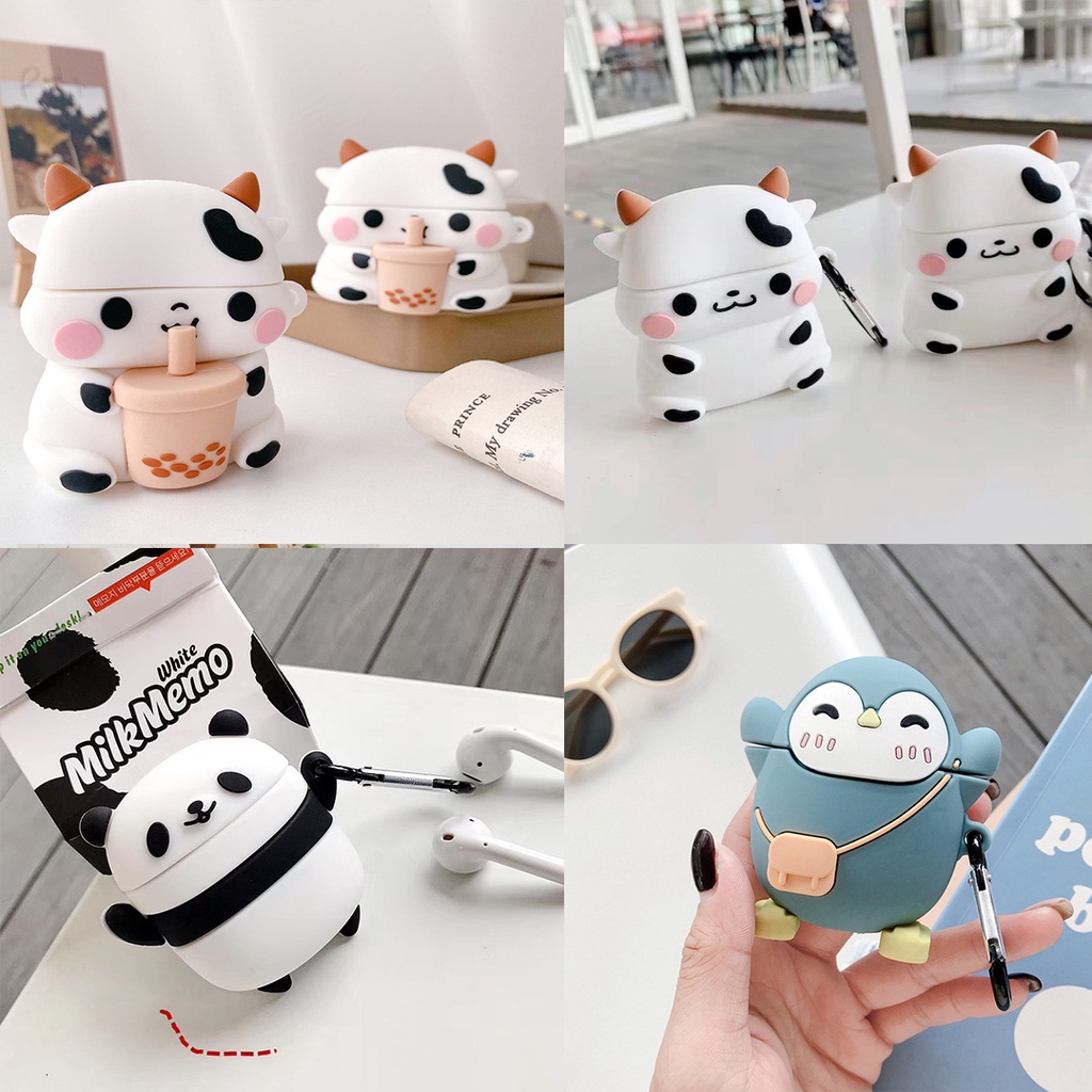 Vỏ Bảo Vệ Hộp Sạc Tai Nghe AirPods 1 2 Pro Bằng Silicon Họa Tiết Hoạt Hình Động Vật / Gấu Trúc