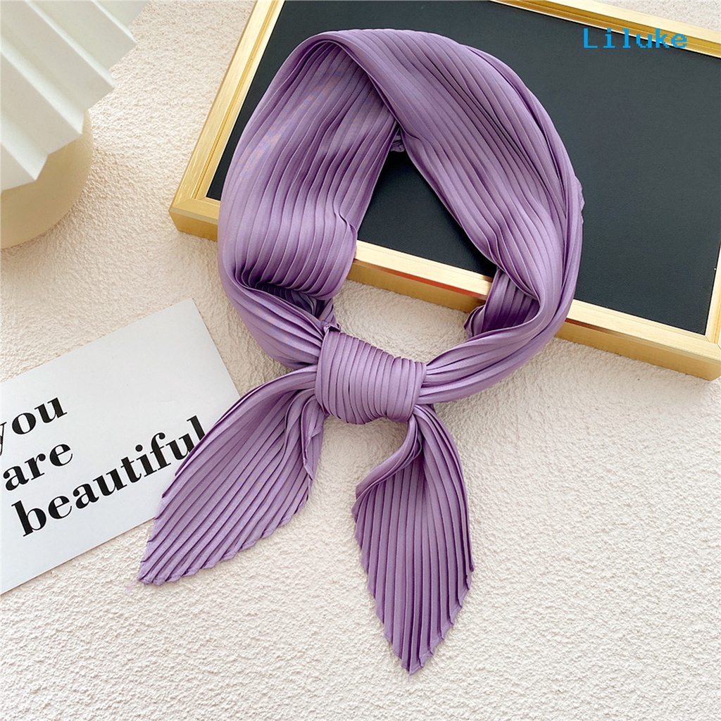 Khăn Choàng Cổ Vuông Mỏng Xếp Ly Viền Lượn Sóng Màu Sắc Đơn Giản Cho Nữ