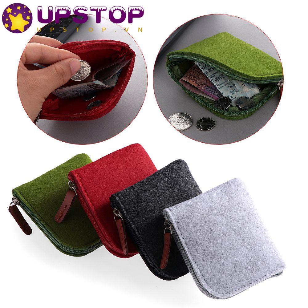 UPSTOP Ví đựng thẻ tín dụng/chìa khóa/tiền lẻ vải nỉ màu trơn mini nhiều màu tùy chọn dành cho nam và nữ