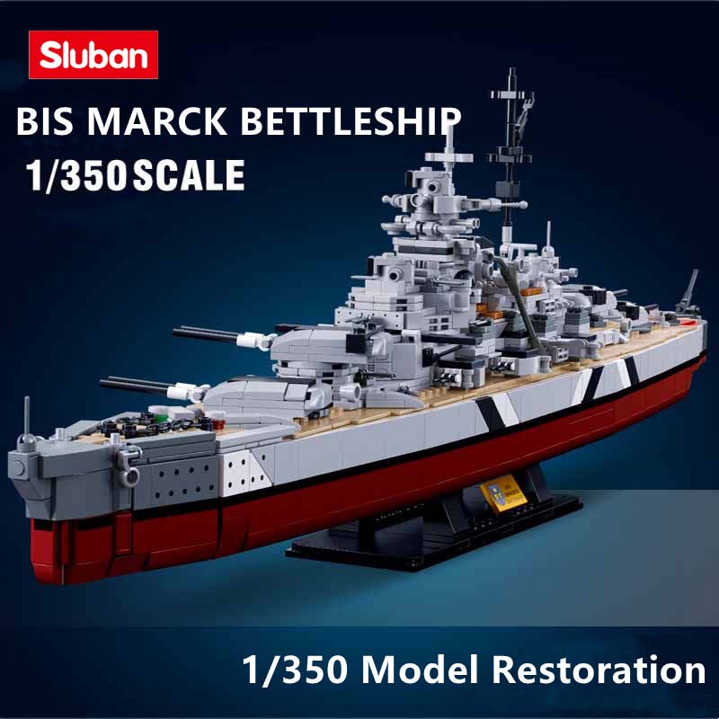 Mô hình đồ chơi giáo dục Lắp ráp Tàu chiến hạm Đức Bismark Sluban B1102 Warship  KMS Bismarck