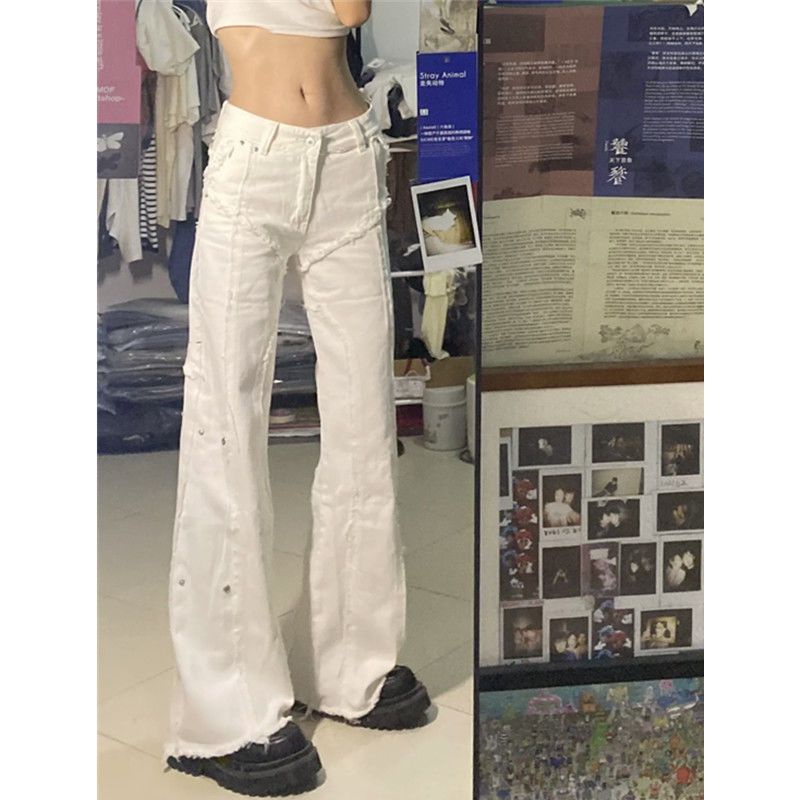 Quần Jean Ống Rộng Lưng Cao Màu Trắng Thời Trang Đường Phố Mùa Hè 2023