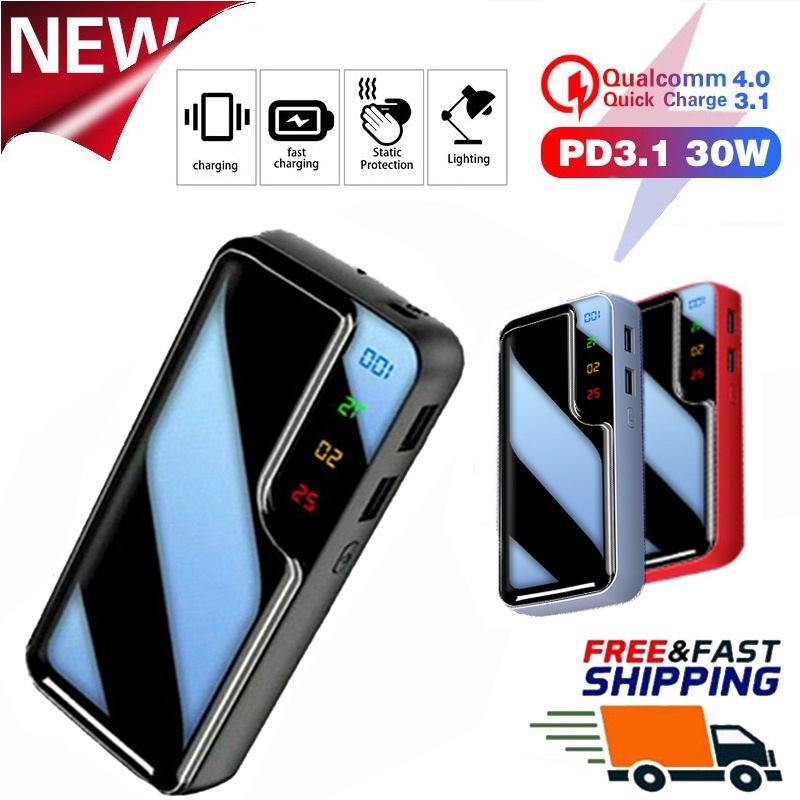 Cục Sạc Nhanh PowerBank Phong Cách ShopeeGlobal Sạc Nhanh 100000Mah Đế Sạc Nhanh 5.1A Có Màn Hình LED Hiển Thị Thiết Kế Di Động Và Đèn Pin Tích Hợp Cáp Dữ Liệu Miễn Phí!