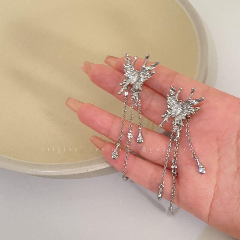 Khuyên Tai Dáng Dài Đính Đá Zircon Hình Bướm Độc Đáo Chất Lượng Cao