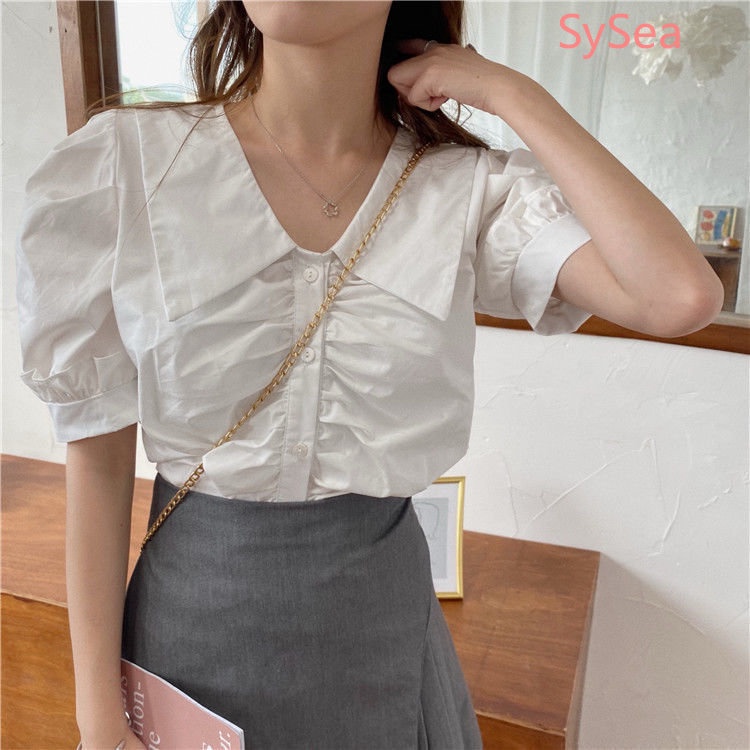 Áo Kiểu Tay Phồng Cổ Chữ V Form Rộng Phong Cách Pháp