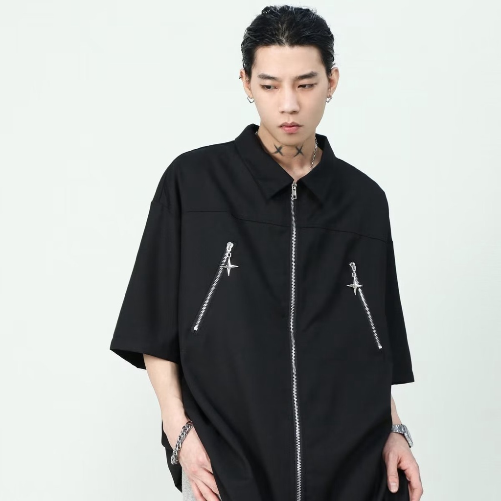 Áo Sơ Mi Tay Ngắn Dáng Rộng Màu Trơn Phong Cách Nhật Bản Thời Trang Mùa Hè Hàng Mới Dành Cho Bạn Nam