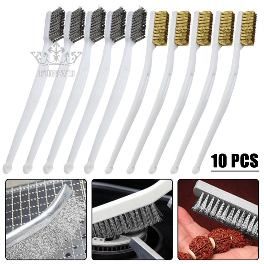 【FUNWD】White Plastic Handle Brass Wire-Stainless Steel Wire-Brushes Metal Rust Cleaning