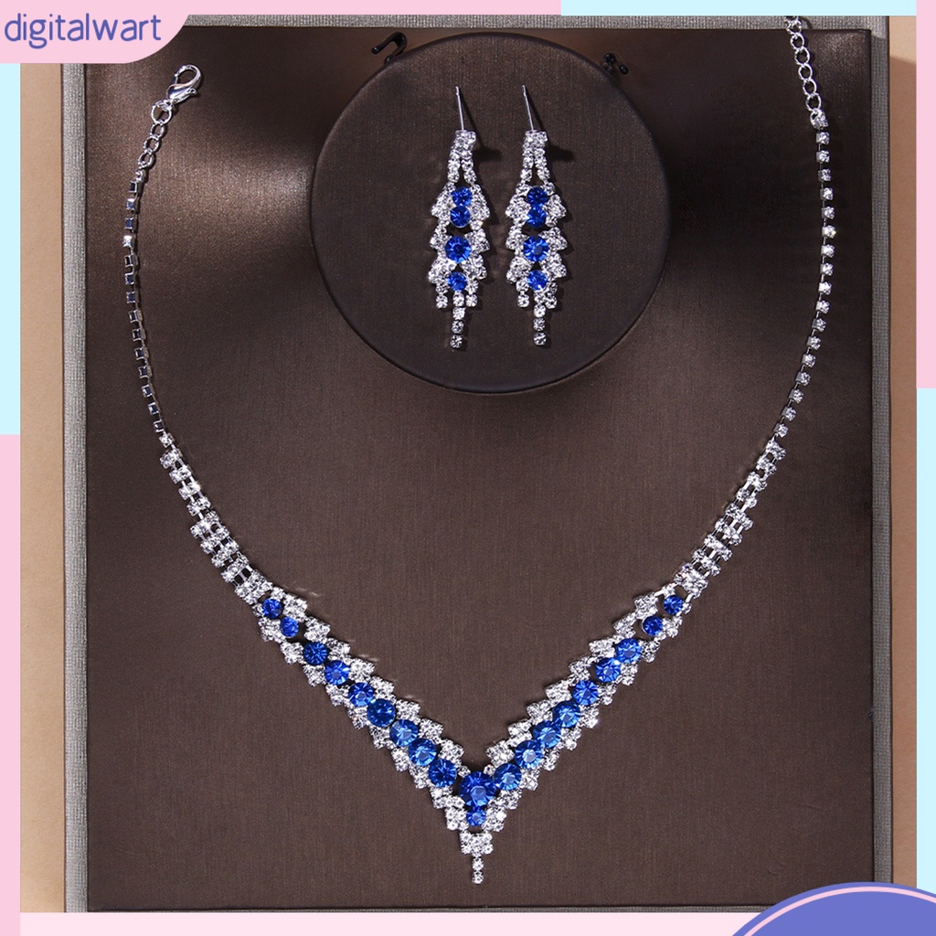 1 Bộ Vòng cổ + Bông Tai Đính Đá Lấp Lánh Sang Trọng Cho Cô Dâu