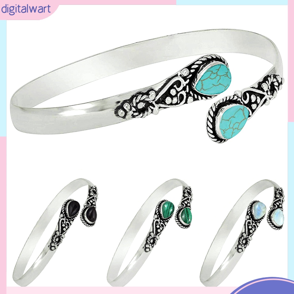 Vòng Đeo Tay Dạng Mở Đính Đá Ngọc Lam Giả Hình Giọt Nước Phong Cách Retro