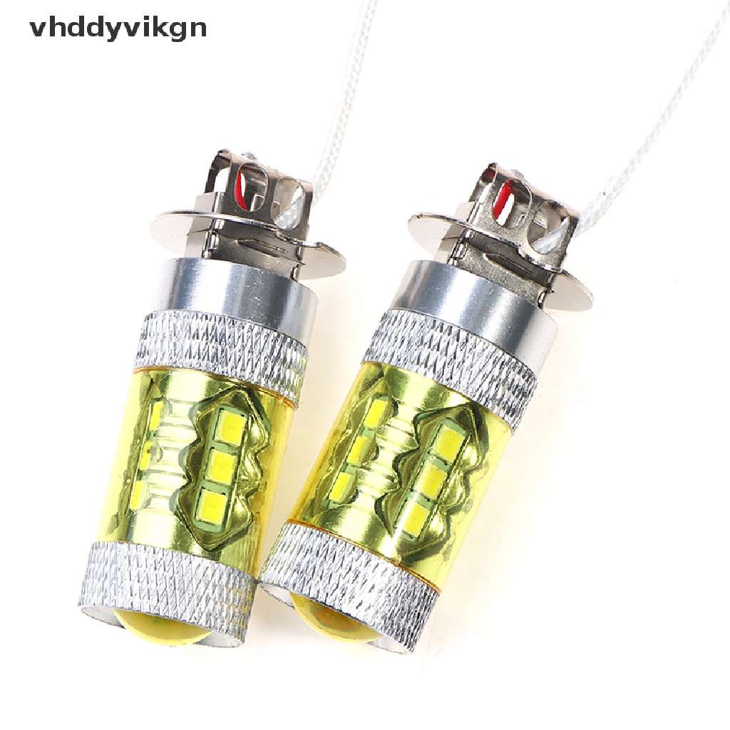 Bộ 2 Đèn LED Sương Mù Ánh Sáng Vàng 12-24V H3 80W 16 SMD Chất Lượng Cao Cho Xe Hơi