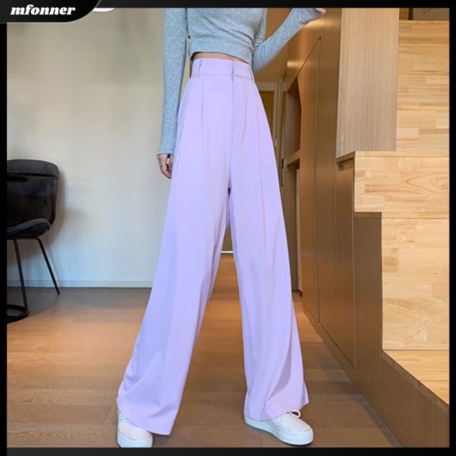 Quần Dài Lưng Cao Ống Rộng Màu Sắc Đơn Giản Thời Trang Mùa Hè Cho Nữ