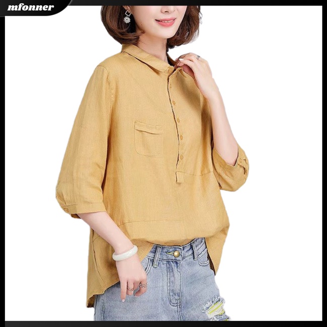 Áo Sơ Mi Tay Lửng Chất Liệu Cotton Lanh Thời Trang Mùa Hè Dành Cho Nữ