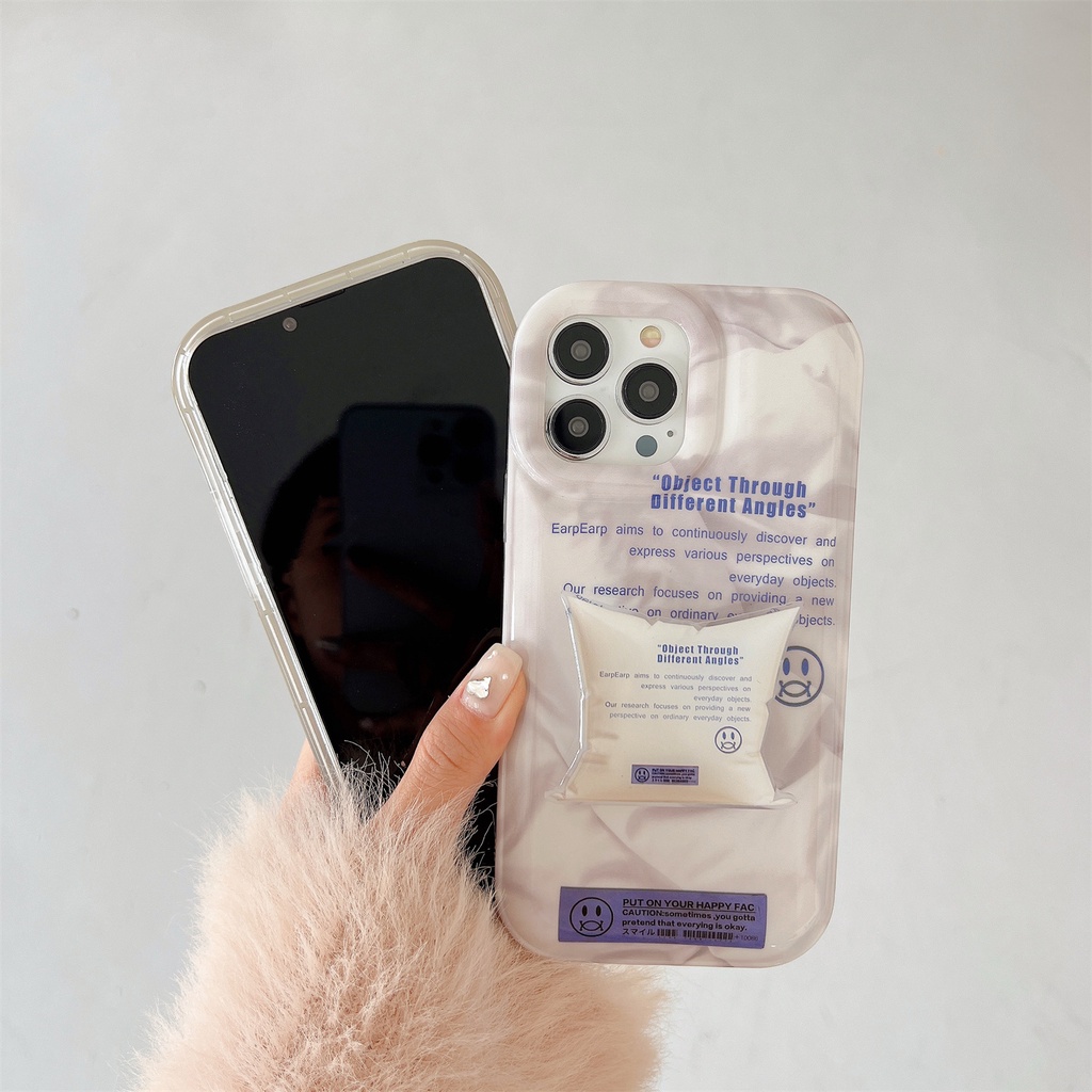 Ốp Điện Thoại TPU Dẻo Họa Tiết Mặt Cười Kèm Giá Đỡ Chống Sốc / Rơi Cho iphone 14 Pro Max 13 12 11