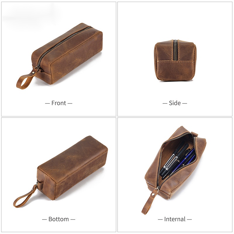 Túi Đựng Bút Bằng Da Bò Đa Năng Phong Cách Retro Đơn Giản