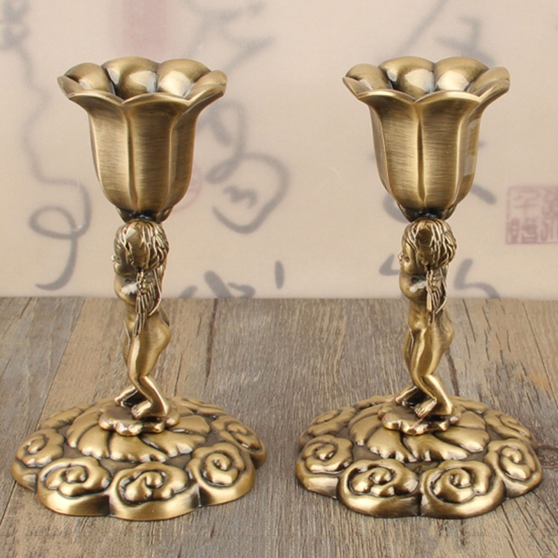 Set 2 Giá Đỡ Nến Bằng Hợp Kim Kẽm Hình Thiên Thần Phong Cách Vintage