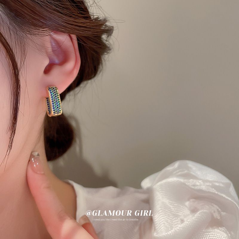 Khuyên Tai Hình Học Đính Đá Zircon Cao Cấp Phong Cách Hàn Quốc Sang Trọng Dành Cho Nữ