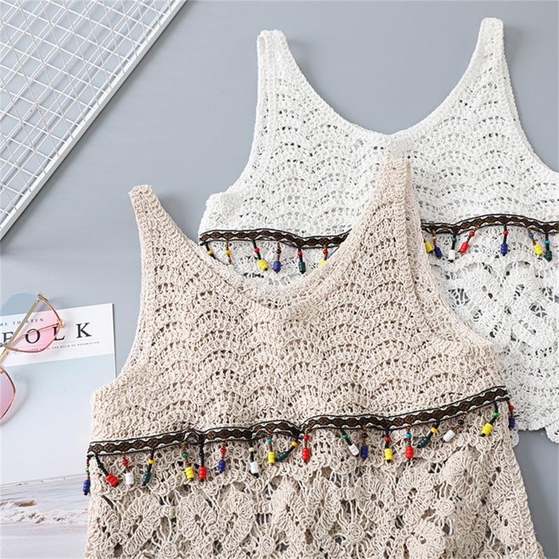 Xiangbao Áo Crop Top Dệt Kim Phối Tua Rua Nhiều Màu Sắc Phong Cách Dân Tộc Cho Nữ