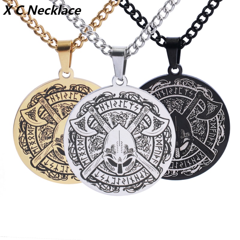 Dây Chuyền Vàng / Bạc Mặt Hình Nón Bảo Hiểm Phong Cách Punk Hip hop Viking Odin ​Dây Chuyền Bằng Thép Titan Không Gỉ Thời Trang Dành Cho Cả Nam Và Nữ