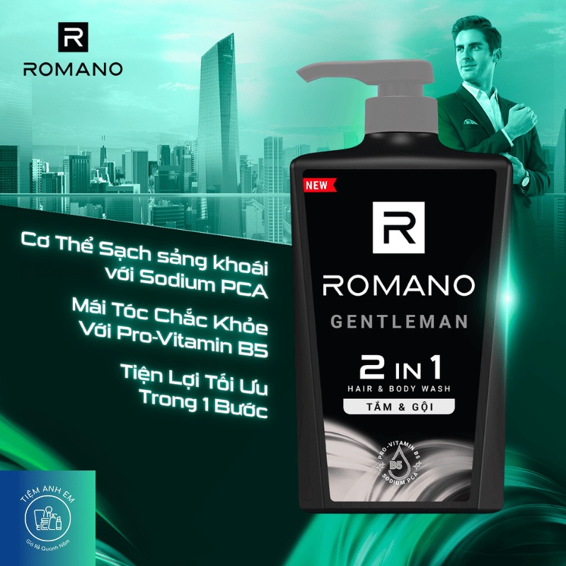Tắm gội 2 trong 1 hương nước hoa Romano 2in1 Classic/ Force/ Gentleman/ Attitude chai 650g
