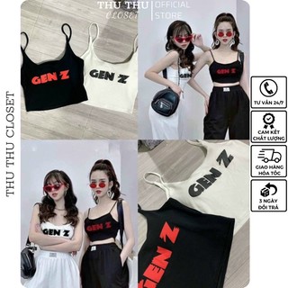 Áo hai dây đệm chữ 2 màu trắng, đen siêu đẹp