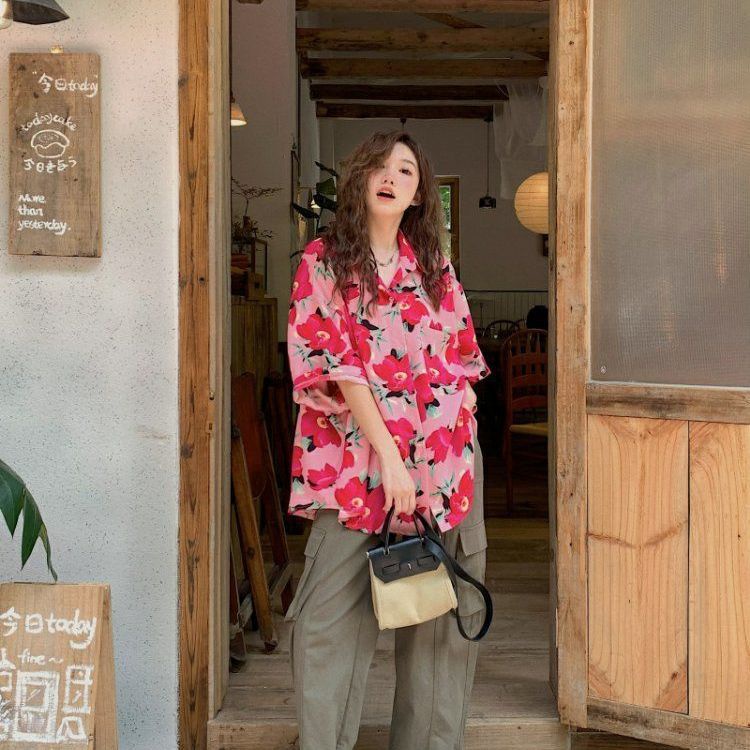 Áo Sơ Mi Tay Ngắn Dáng Rộng Màu Hồng Thời Trang Mùa Hè 2023 Mới