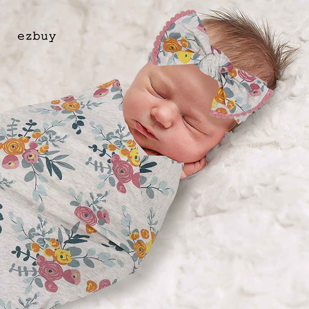 Bộ 2 Chăn Quấn Thoáng Khí In Họa Tiết Hoạt Hình Kèm Mũ Beanie Cho Bé Sơ Sinh