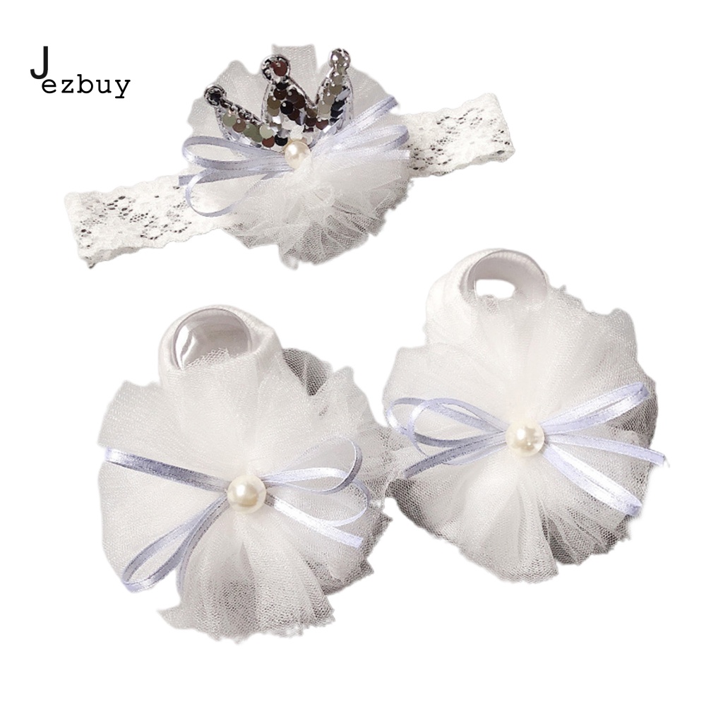 1 Bộ Băng Đô Và Vớ Thoáng Khí Viền Ren Màu Sáng Dành Cho Bé Gái Sơ Sinh