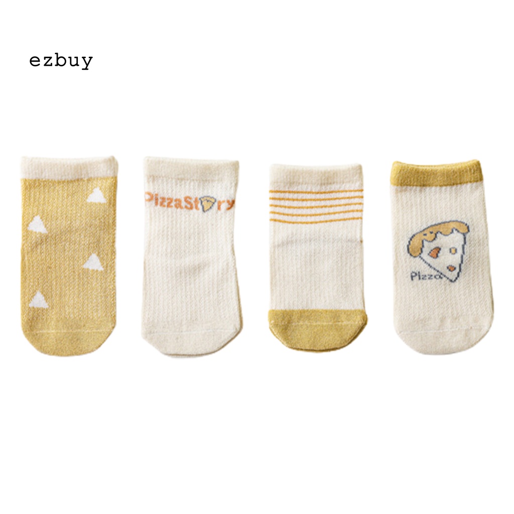 Set 4 Đôi Vớ Phối Lưới In Chữ Hoạt Hình Chống Trượt Thoáng Khí Dành Cho Bé