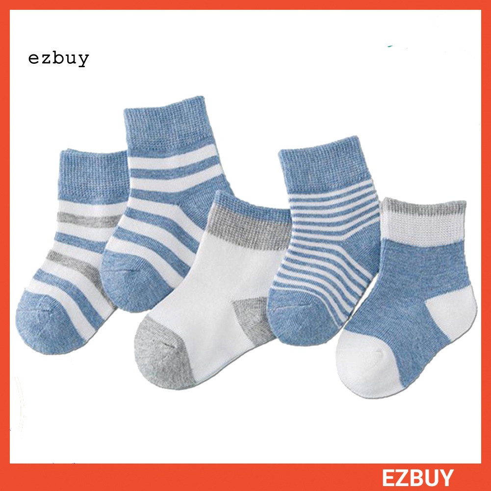 Set 5 Đôi Vớ Cotton Mềm Mại Thoáng Khí Chống Trượt Kẻ Sọc Dành Cho Bé Trai Gái