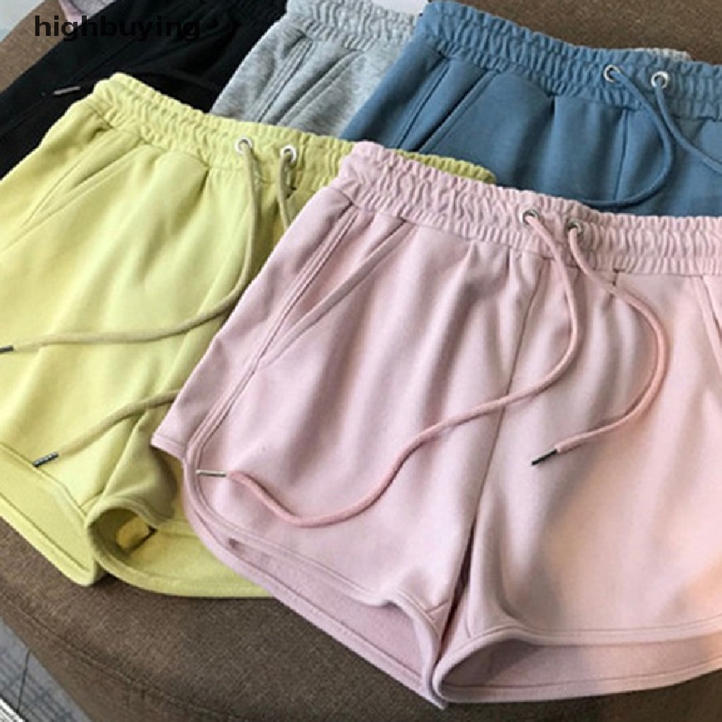 Quần Short Thể Thao Lưng Cao Dáng Rộng Co Giãn Màu Trơn Thời Trang Mùa Hè Dành Cho Nữ y2k