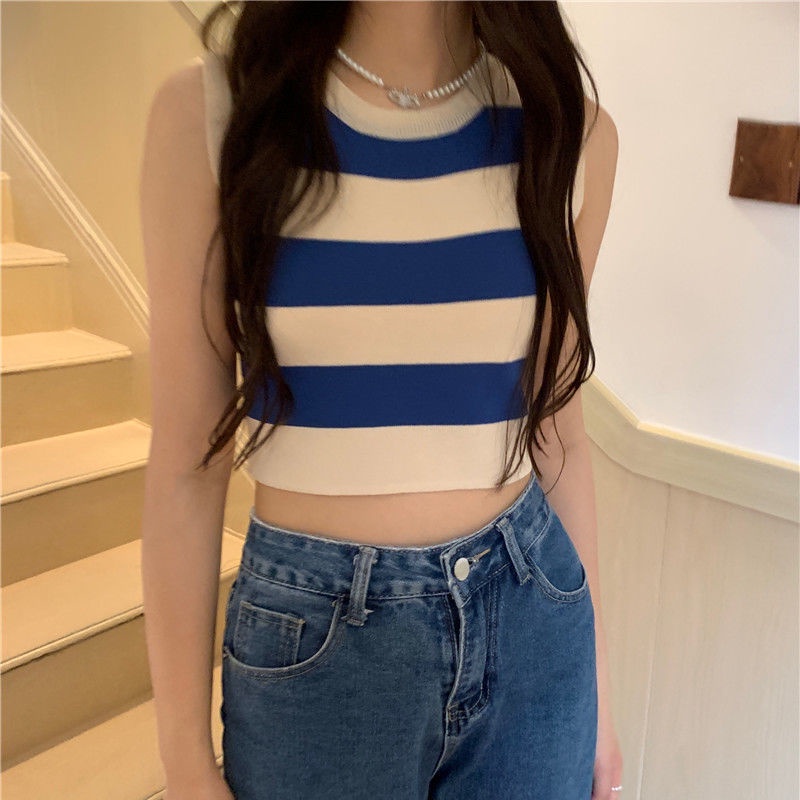 Áo Hai Dây Dáng Ngắn Họa Tiết Kẻ Sọc Thời Trang Mùa Hè Cho Nữ