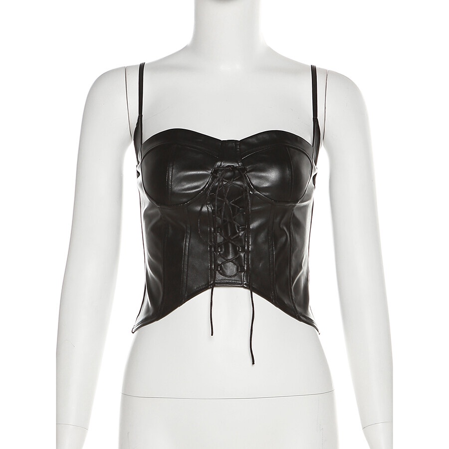 Set Áo Tank Top PU Y2K + Chân Váy Mini Lưng Cao Ôm Dáng Gợi Cảm Cho Nữ