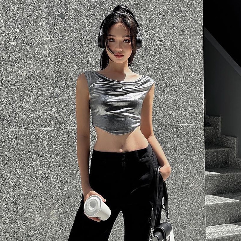 DUNEA Áo Croptop Lấp Lánh Gợi Cảm Dành Cho Nữ
