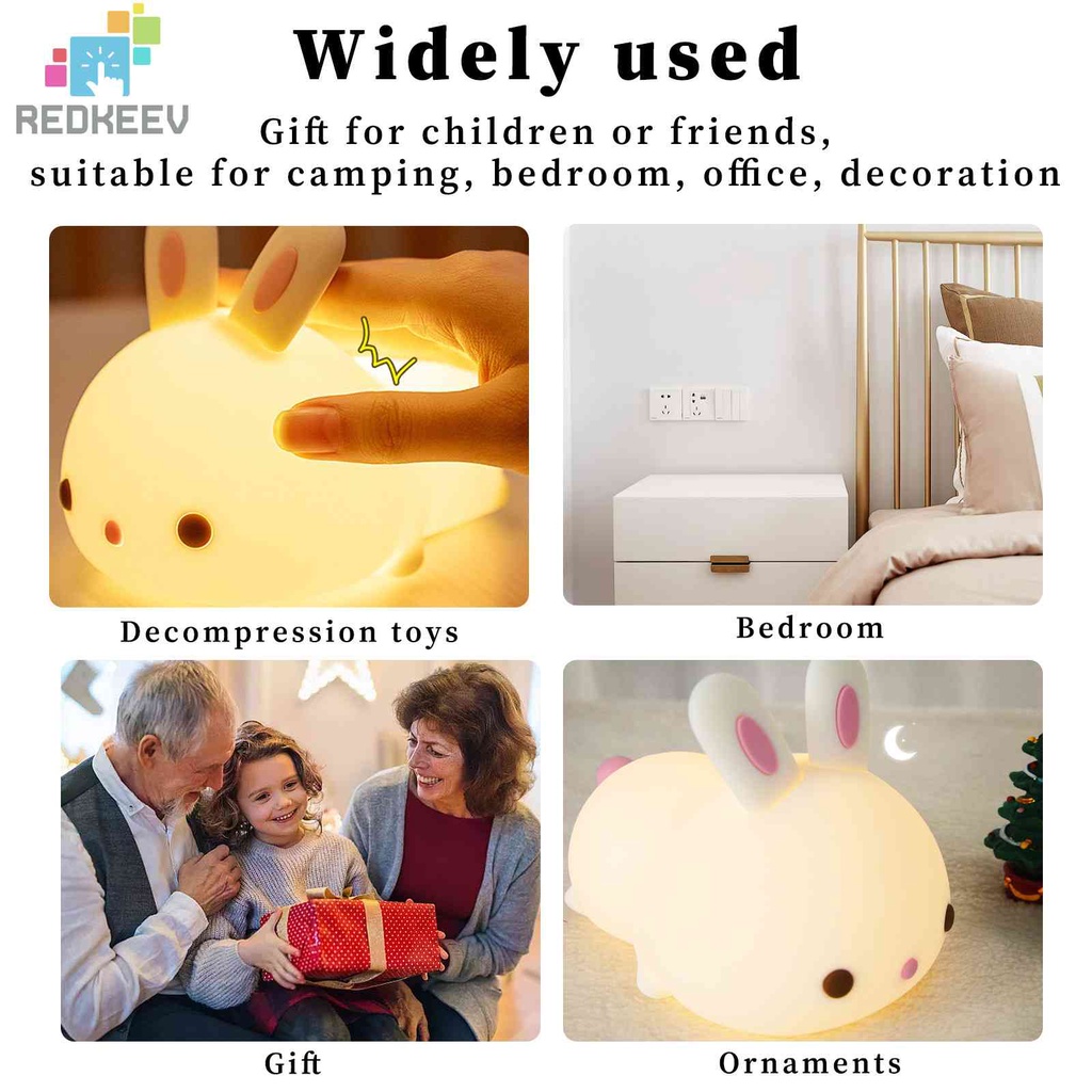 Đèn Ngủ Để Bàn Trang Trí Hình Thỏ Silicone 5V 1200mAh